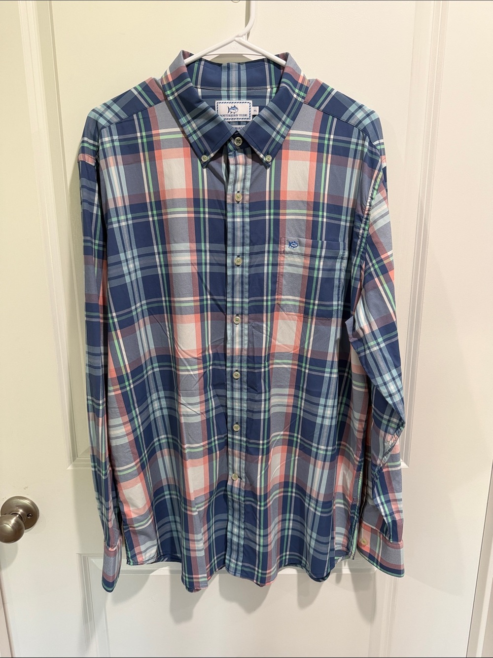 Southern Tide Men's Navy, Light Blue & Pink Plaid Button-Down Shirt